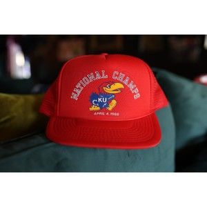 Vintage KU Jayhawks Hat Kansas 1988 Champs SnapBack Foam Trucker Mesh  Cap